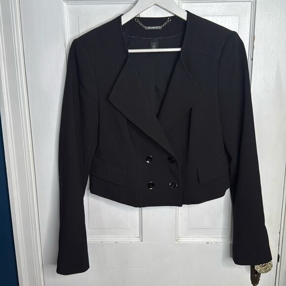 WHBM Black Double-Breasted Crop Blazer Jacket W-1001 Size 6 - Picture 1 of 9